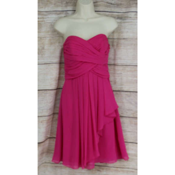 Davids Bridal Womens Size 8 Strapless Formal Mini Prom Dress Fuchsia Pink - Picture 1 of 8